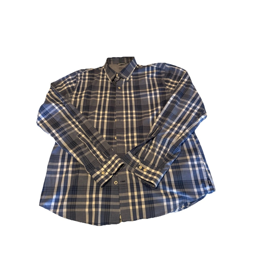 IZOD Saltwater Shirt Mens Large Slim Fit Casual Button Up Blue Plaid Long Sleeve